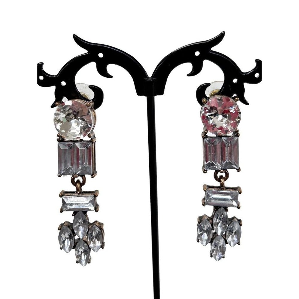 Dangle Drop Earrings Goldtone Clear Acrylic Gem Post Pierced 2 1/8" Drop Dangle